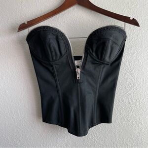 Vintage 90s Trashy Black Strapless Bustier Corset with Chunky Silver Zipper